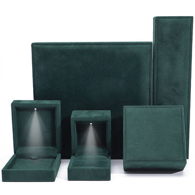 Dark Green Soft Touch Velvet Luxury Jewelry Packaging Box dengan Cahaya LED yang bersinar