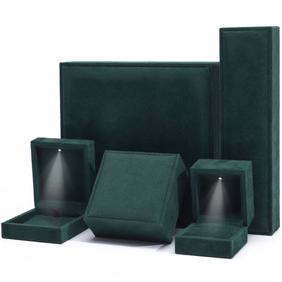 Dark Green Soft Touch Velvet Luxury Jewelry Packaging Box dengan Cahaya LED yang bersinar