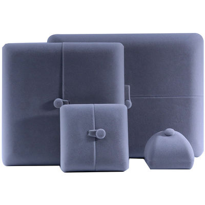 Flat Open Grey Soft Velvet Perhiasan Storage Box Paket Dengan Penutupan Button