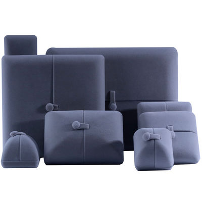 Flat Open Grey Soft Velvet Perhiasan Storage Box Paket Dengan Penutupan Button
