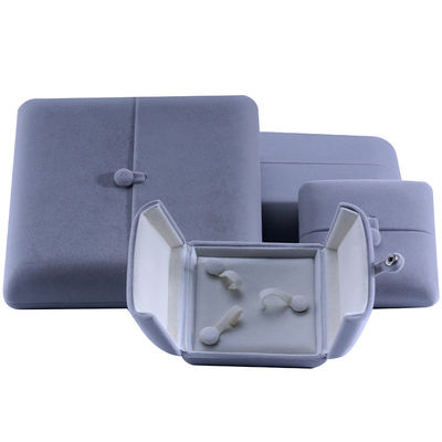 Flat Open Grey Soft Velvet Perhiasan Storage Box Paket Dengan Penutupan Button