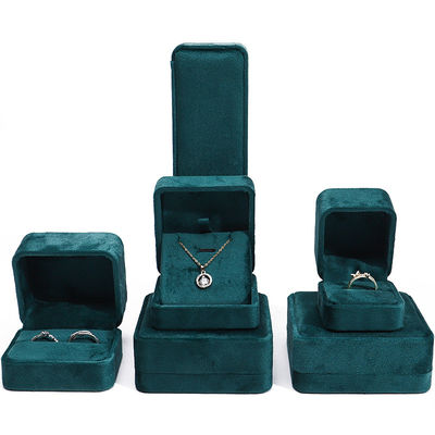 Grosir Manufaktur Perhiasan Mewah Kotak kemasan Logo kustom yang dipersonalisasi high end Kalung warna hijau gelap Gelang Earrings Cincin Kemasan Kotak Perhiasan Velvet