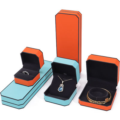 Black Border Octagonal Sleek PU Kulit Perhiasan Packaging Box untuk penyimpanan mewah