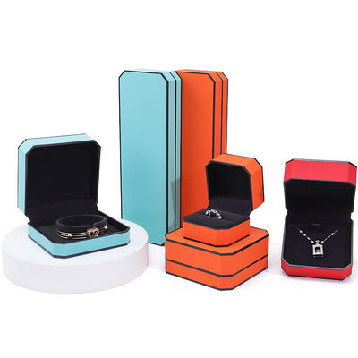 Black Border Octagonal Sleek PU Kulit Perhiasan Packaging Box untuk penyimpanan mewah