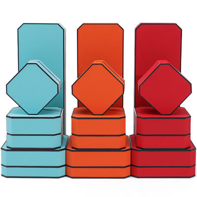 Black Border Octagonal Sleek PU Kulit Perhiasan Packaging Box untuk penyimpanan mewah