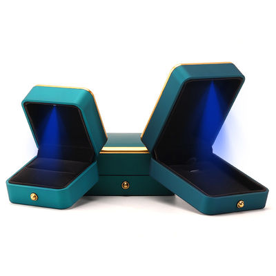 Light Green LED Plastic Velvet Jewelry Box untuk Custom di Square Luxury Gaya elegan