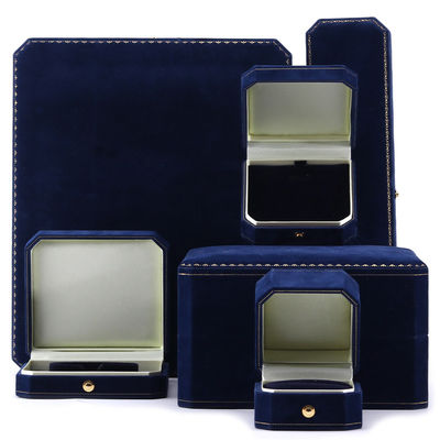 Beli Handmade Rectangle Dark Blue Velvet Jewelry Box untuk Custom Luxury Bracelet Ring Set online manufacture