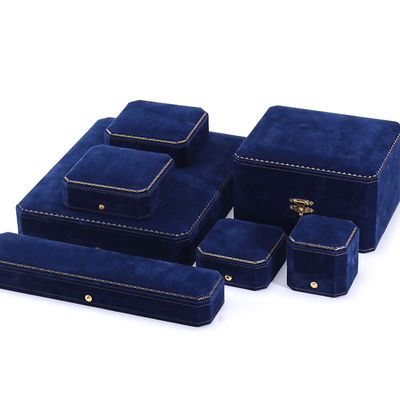 Handmade Rectangle Dark Blue Velvet Jewelry Box untuk Custom Luxury Bracelet Ring Set