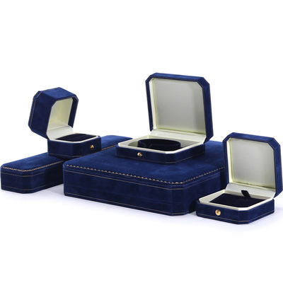 Handmade Rectangle Dark Blue Velvet Jewelry Box untuk Custom Luxury Bracelet Ring Set