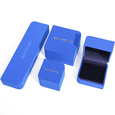 Kotak Perhiasan Kulit Biru persegi panjang untuk Earrings Ukuran Disesuaikan Gelang Kalung Cincin