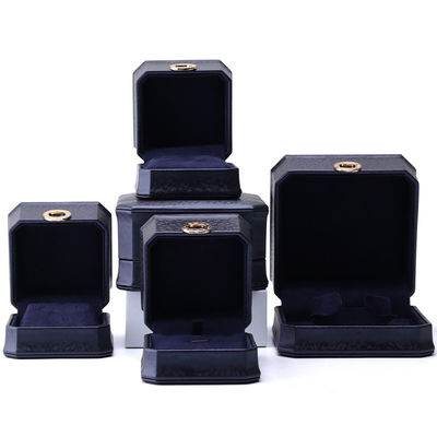 11*11*6cm Kotak Perhiasan Kulit Hanhong Square Kalung Ring Box dengan Metal Blue Luxury