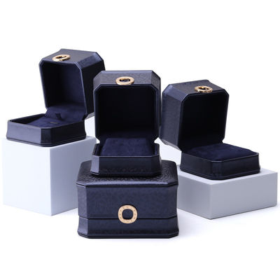 11*11*6cm Kotak Perhiasan Kulit Hanhong Square Kalung Ring Box dengan Metal Blue Luxury