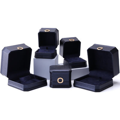 11*11*6cm Kotak Perhiasan Kulit Hanhong Square Kalung Ring Box dengan Metal Blue Luxury
