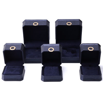 11*11*6cm Kotak Perhiasan Kulit Hanhong Square Kalung Ring Box dengan Metal Blue Luxury