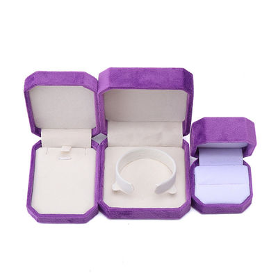 Paket Perhiasan Custom Octagonal Bentuk Ungu Flannelette Box untuk Kalung Gelang Cincin