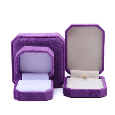 Paket Perhiasan Custom Octagonal Bentuk Ungu Flannelette Box untuk Kalung Gelang Cincin