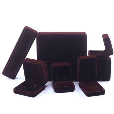 Beli China Manufaktur grosir high end Handmade Necklace Ring Box Perhiasan Kemasan Logo Custom Luxury Square Suede Velvet Brown Perhiasan Box online manufacture