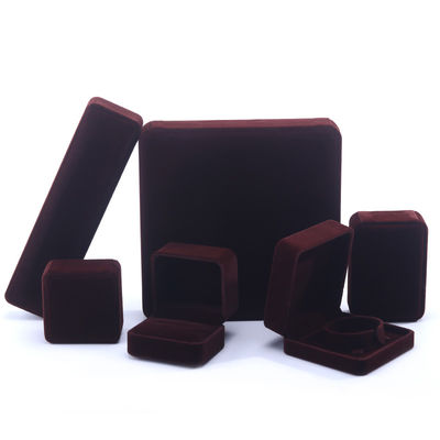 China Manufaktur grosir high end Handmade Necklace Ring Box Perhiasan Kemasan Logo Custom Luxury Square Suede Velvet Brown Perhiasan Box