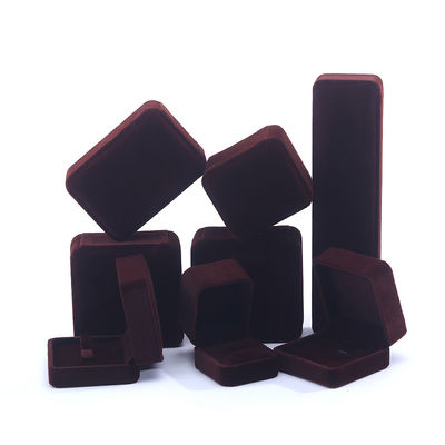 China Manufaktur grosir high end Handmade Necklace Ring Box Perhiasan Kemasan Logo Custom Luxury Square Suede Velvet Brown Perhiasan Box