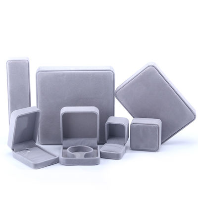 Customized Size Gray Velvet Jewelry Box untuk kalung cincin anting gelang Kemasan