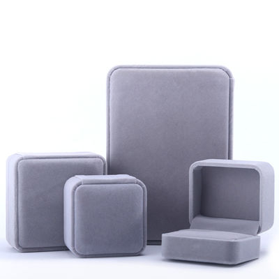 Customized Size Gray Velvet Jewelry Box untuk kalung cincin anting gelang Kemasan