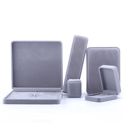Customized Size Gray Velvet Jewelry Box untuk kalung cincin anting gelang Kemasan
