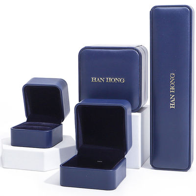 Dark Blue Round Corner PU Kulit Perhiasan Set Kotak Perhiasan Kothak Kemasan OEM