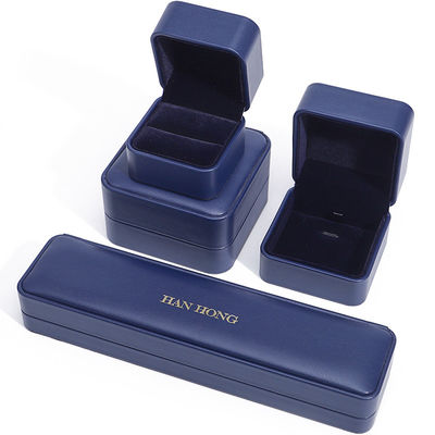 Dark Blue Round Corner PU Kulit Perhiasan Set Kotak Perhiasan Kothak Kemasan OEM