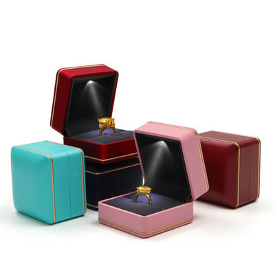 Custom Logo Silk Screen Printing Perhiasan Storage Box dengan Cahaya Hanhong Cyan Ring Box