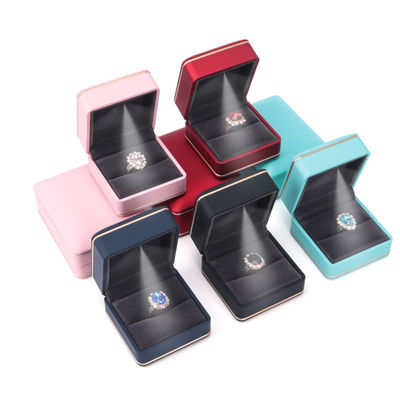 Custom Logo Silk Screen Printing Perhiasan Storage Box dengan Cahaya Hanhong Cyan Ring Box