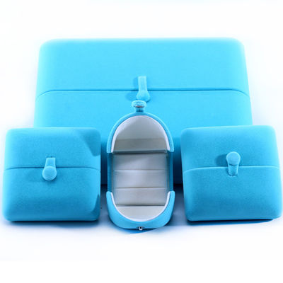 Sky Blue Velvet Hanhong Custom Logo Perhiasan Kemasan Kotak untuk Gelang Earrings Hadiah