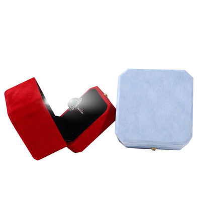 Logo Pelanggan Biru Octagonal Flannel Emas Buckle Perhiasan Box untuk LED Perhiasan Ring Box