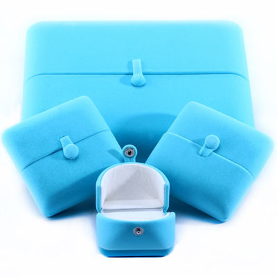 Sky Blue Velvet Hanhong Custom Logo Perhiasan Kemasan Kotak untuk Gelang Earrings Hadiah
