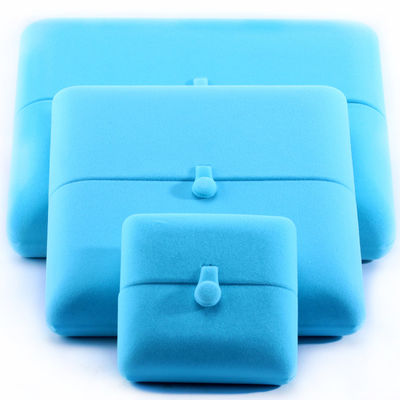 Sky Blue Velvet Hanhong Custom Logo Perhiasan Kemasan Kotak untuk Gelang Earrings Hadiah