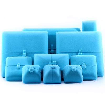 Sky Blue Velvet Hanhong Custom Logo Perhiasan Kemasan Kotak untuk Gelang Earrings Hadiah