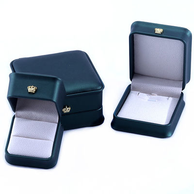 Green Crown Design Luxury PU Kulit Perhiasan Kotak untuk Gelang Kalung Cincin dan Hijau