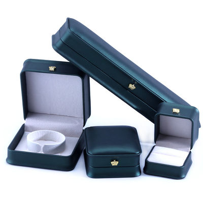 Green Crown Design Luxury PU Kulit Perhiasan Kotak untuk Gelang Kalung Cincin dan Hijau