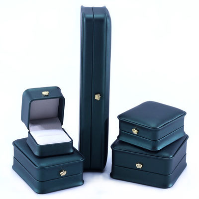 Green Crown Design Luxury PU Kulit Perhiasan Kotak untuk Gelang Kalung Cincin dan Hijau
