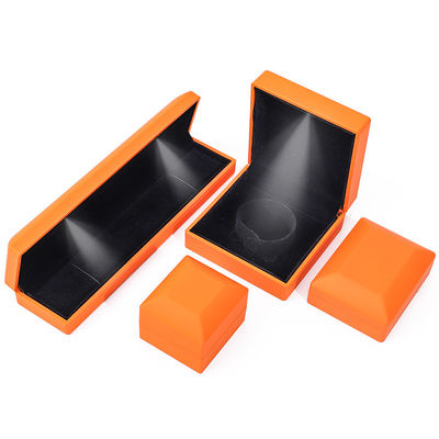 Customized Size Handmade Orange LED Ring Kotak Perhiasan untuk Logo Khusus dan Cahaya Putih