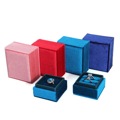 Light Blue Square Ring Storage Box untuk Display Perhiasan Velvet Ukuran Disesuaikan di Velvet