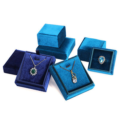 Light Blue Square Ring Storage Box untuk Display Perhiasan Velvet Ukuran Disesuaikan di Velvet