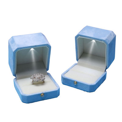 Kotak Perhiasan LED Otagonal Blue Velvet Solusi Khusus Hanhong Screen untuk Pengemasan