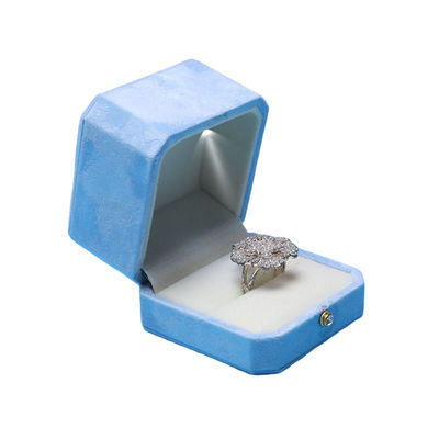 Kotak Perhiasan LED Otagonal Blue Velvet Solusi Khusus Hanhong Screen untuk Pengemasan