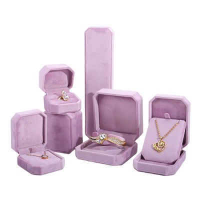 Custom Logo Velvet Perhiasan Box untuk Hanhong Pink Kalung Gelang Ring Kemasan