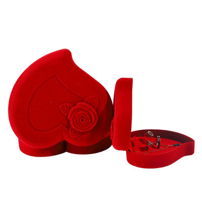 Kotak Perhiasan Velvet untuk Red Love Ring Kalung dan Stud Earrings Set Custom Packaging