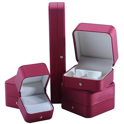Hanhong Custom Red PU Kulit Perhiasan Kemasan Kotak untuk Wedding Kalung Earrings Ring