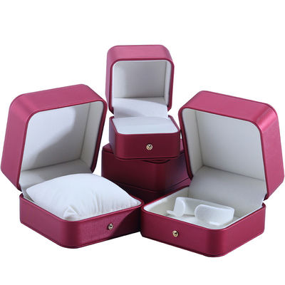 Hanhong Custom Red PU Kulit Perhiasan Kemasan Kotak untuk Wedding Kalung Earrings Ring