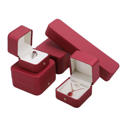 Hanhong Custom Red PU Kulit Perhiasan Kemasan Kotak untuk Wedding Kalung Earrings Ring
