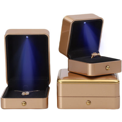 Beli Custom Logo Lampu Emas LED Perhiasan Kotak Untuk Gelang Kalung Earrings Ring Packing online manufacture