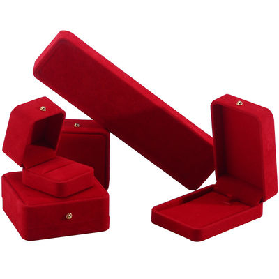 Kotak kemasan perhiasan red velvet untuk kalung gelang stud anting cincin logo khusus